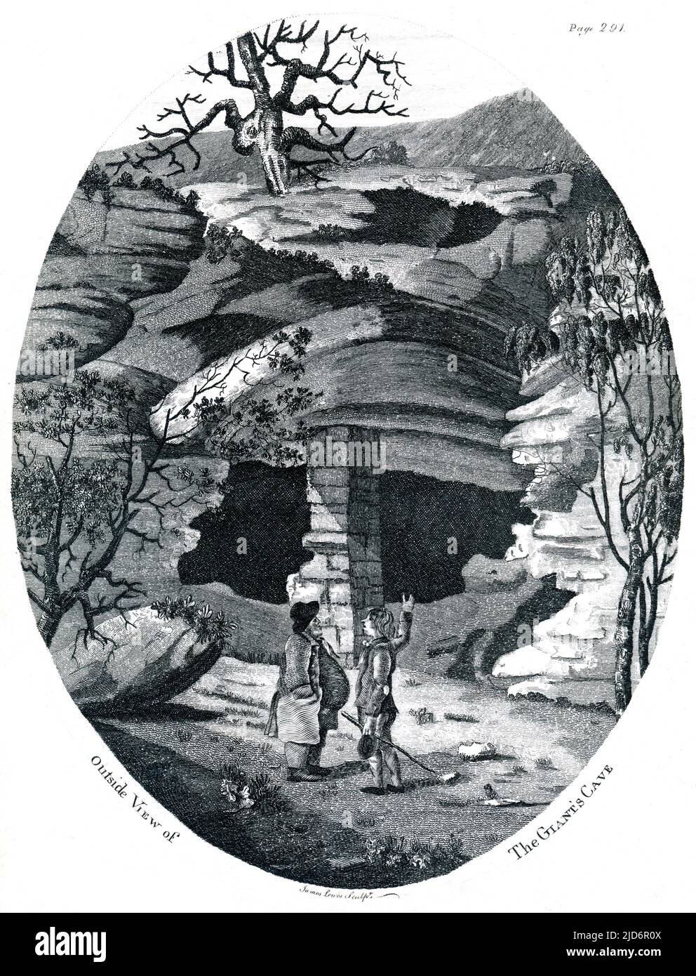 Außenansicht der Giant's Cave, Cumbria, gestochen von James Lowes von Carlisle 1790 Stockfoto