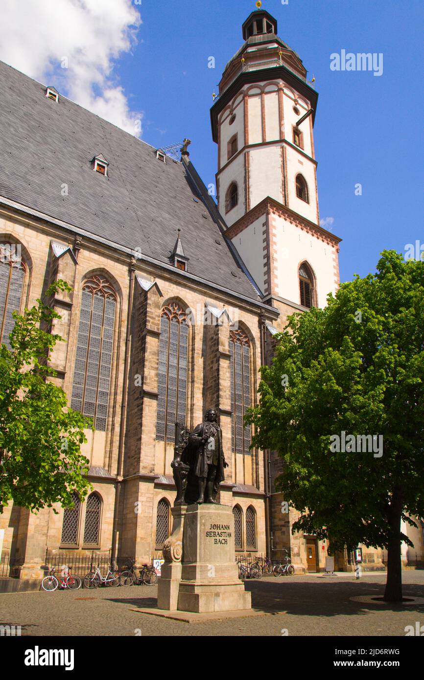 Deutschland, Sachsen, Leipzig, Tomaskirche, Thomaskirche, Bachstatue, Stockfoto