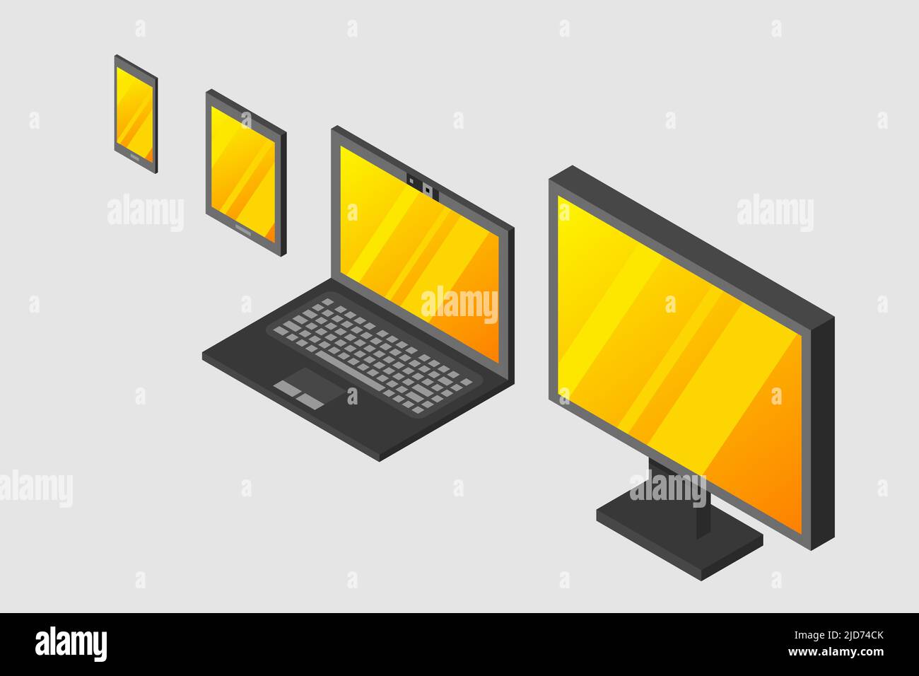 Isometrischer Vektor-Satz von Computer Laptop Tablet pc und Smartphone. 3d-Geräte auf modernem Hintergrund. Stock Vektor