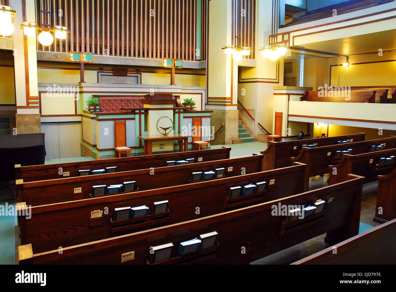 Die Unity Chapel im Oak Park, Illinois, gilt als eines der Meisterwerke des Architekten Frank Lloyd Wright Stockfoto Die Unity Chapel im Oak Park, Illinois, gilt als eines der Meisterwerke des Architekten Frank Lloyd Wright Stockfoto