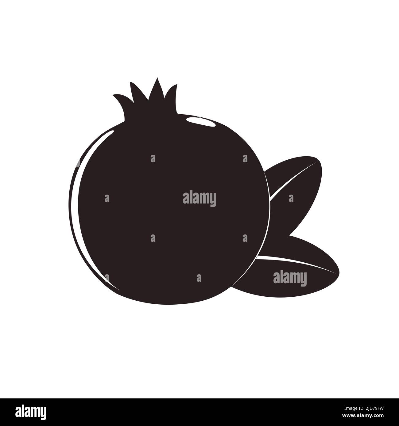 Granatapfel mit Blättern, schwarz-weiße Silhouette, Logo oder Symbol, Vektor-Illustration in flachem Stil auf weißem Hintergrund Stock Vektor