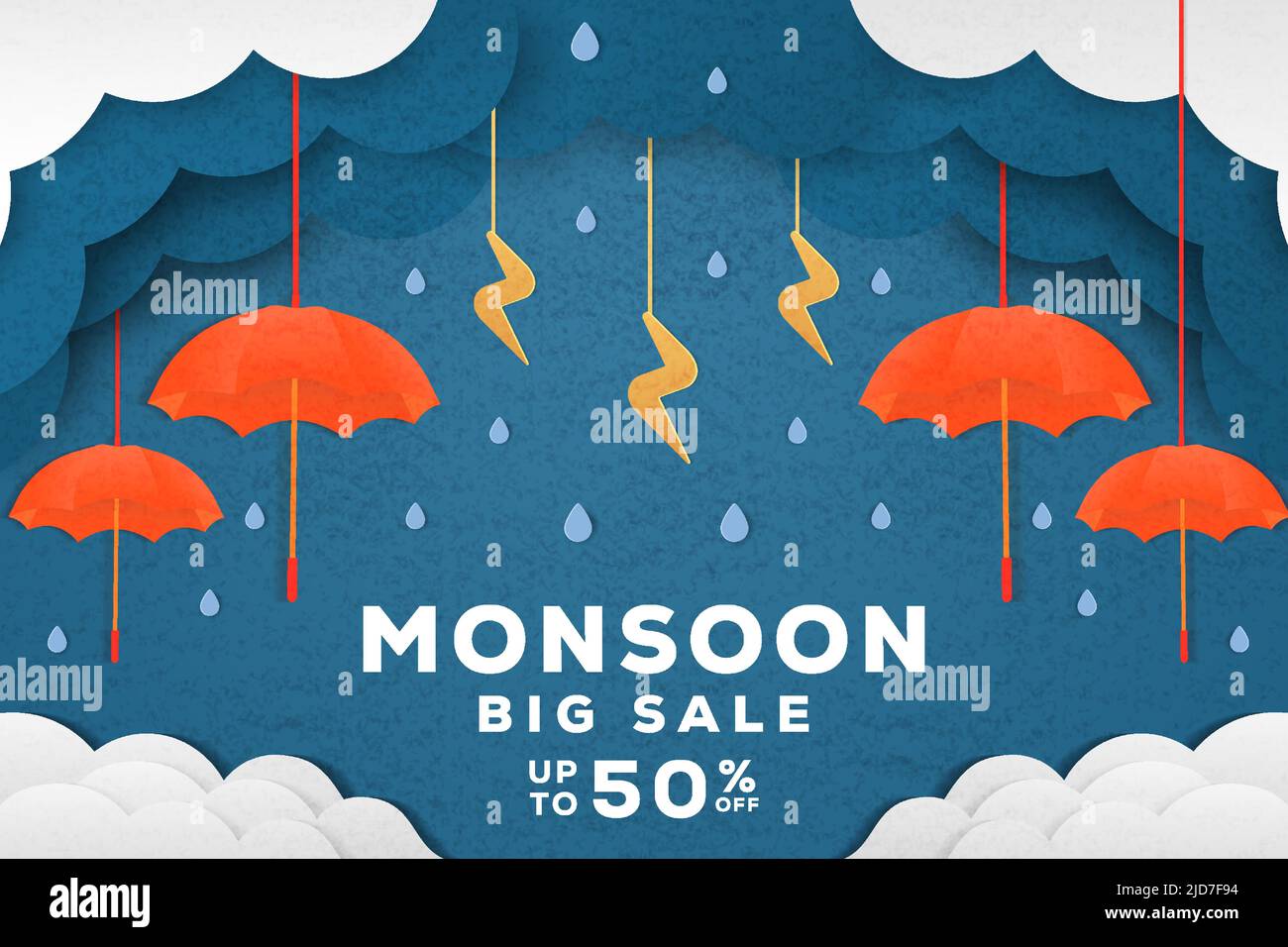 Monsun Saison große Verkauf Illustration in Papier schneiden Kunst Stock Vektor