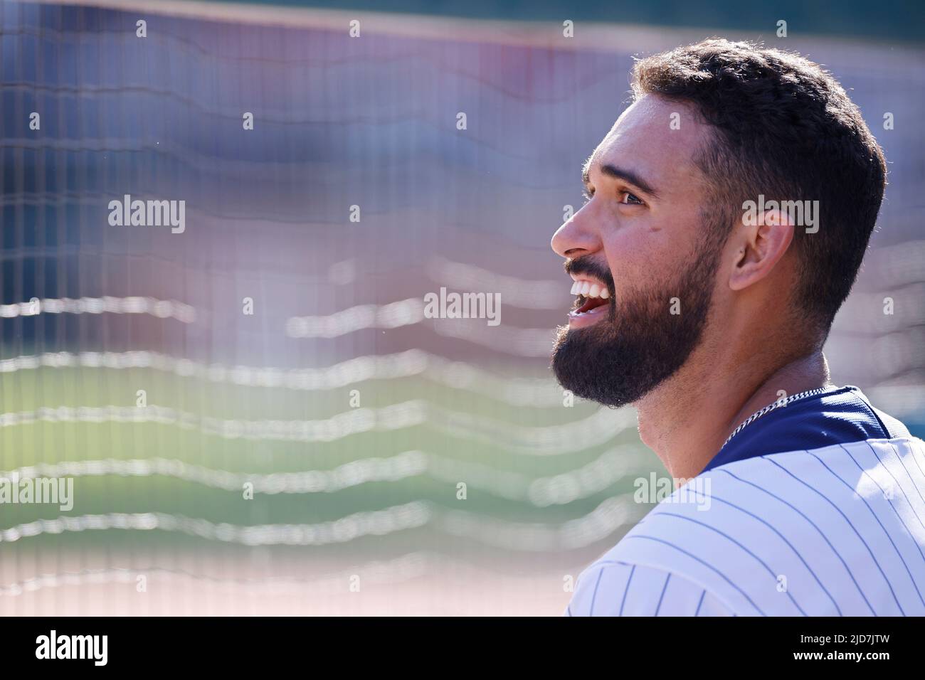 DETROIT, MI – 18. JUNI: Riley Greene, Mittelfeldspieler der Detroit Tigers (31), spielt am 18. Juni 2022 im Comerica Park in Detroit, Michigan, gegen die Texas Rangers. (Joe Robbins/Image of Sport) Stockfoto