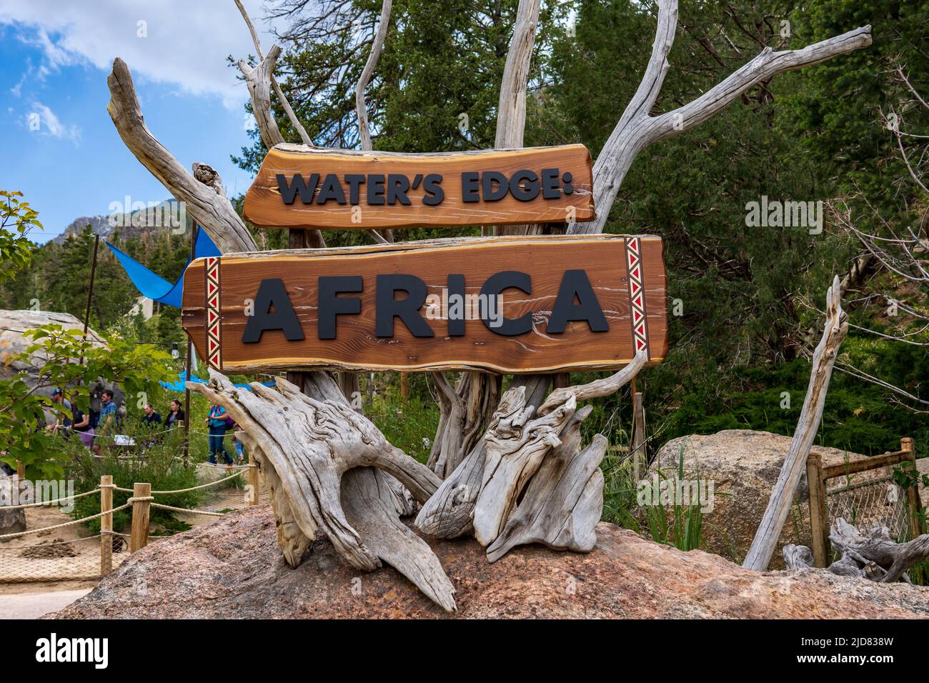 Schild am Cheyenne Mountain Zoo in Colorado Springs, Colorado Stockfoto