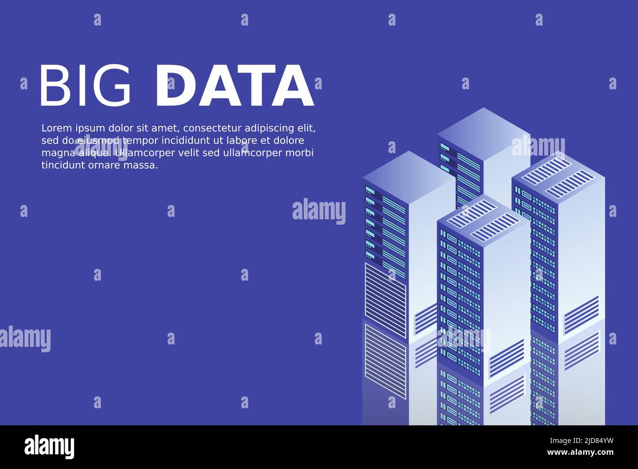 Serverraum isometrisch, Cloud-Speicherdaten, Rechenzentrum, Big-Data-Verarbeitung und Computing-Technologie. Vektorgrafik Stock Vektor