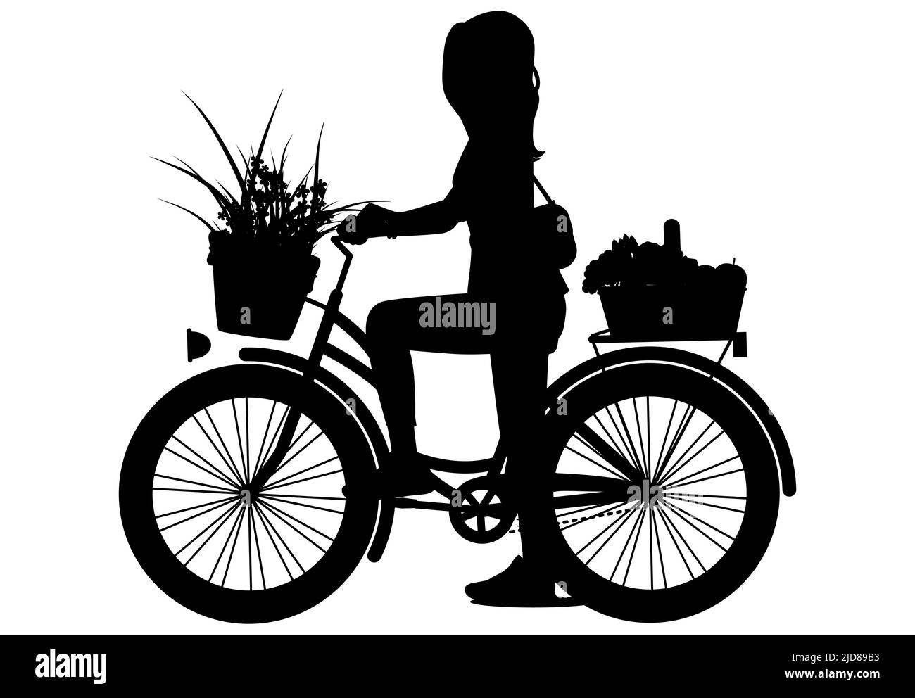 Ein Mädchen fährt ein Fahrrad. Silhouette Radfahrer. Vektorgrafik. Stock Vektor