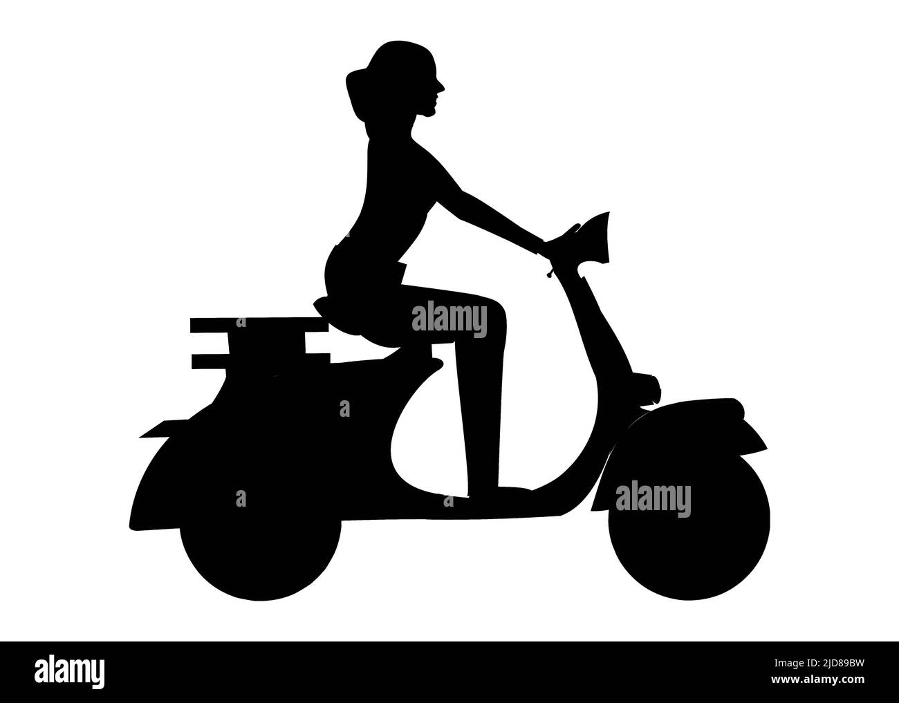Cartoon schwarz Silhouette weibliche Figur Reiten Motorrad oder Roller. Vektorgrafik Stock Vektor