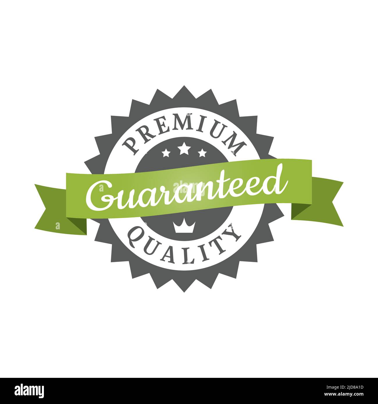 Premium-Qualität garantiert Etikett mit Band. Farbenfrohe Vektoraufkleber, Stempel oder Abzeichen. Stock Vektor