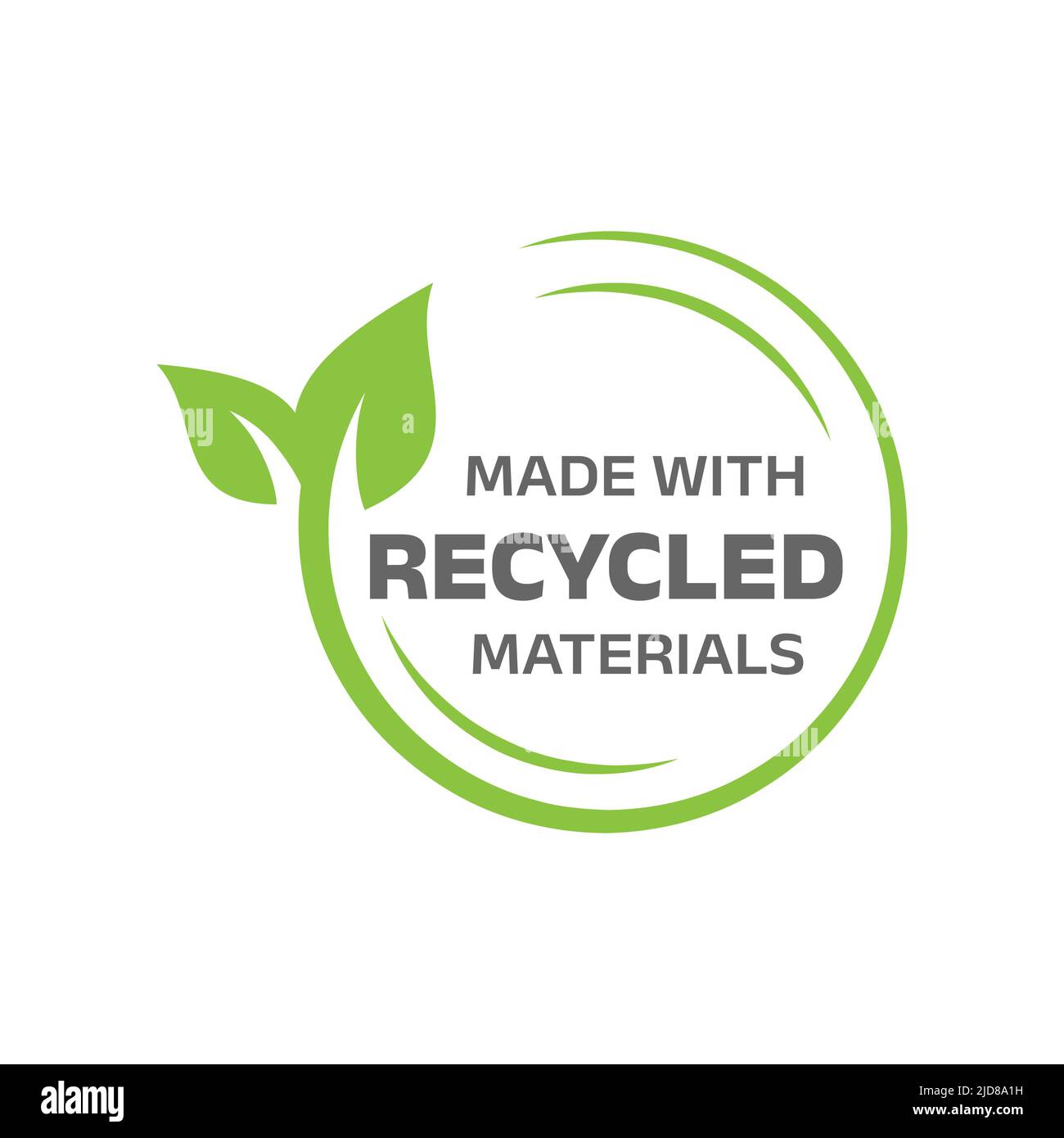 Hergestellt mit Etikett aus recycelten Materialien. Umweltfreundliche Verpackung Vektor-Symbol. Stock Vektor