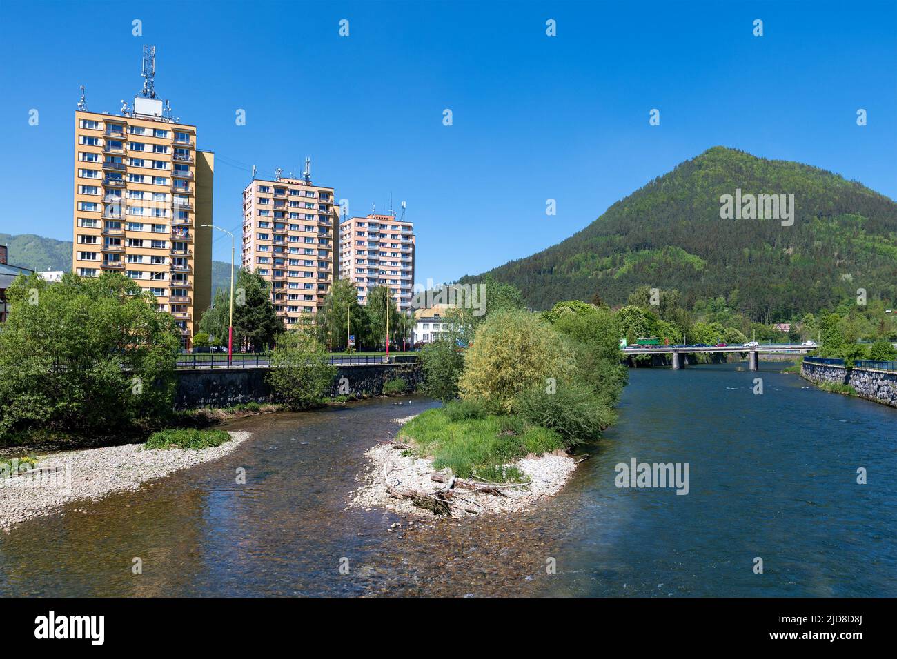 Fluss Vah in Ruzomberok, Slowakei Stockfoto