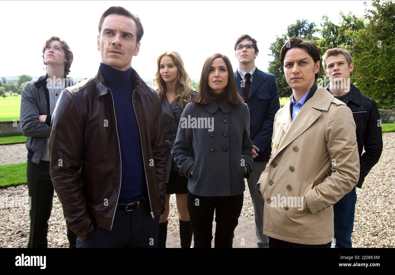JONES, FASSBENDER, LAWRENCE, BYRNE, HOULT, MCAVOY, TILL, X-MEN: FIRST CLASS, 2011, Stockfoto