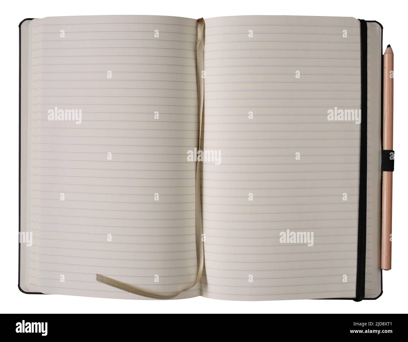Leeres Notizbuch oder Jotter, analoger persönlicher Organizer, leere Seiten, auf Weiß isoliert, freier Kopierbereich Stockfoto