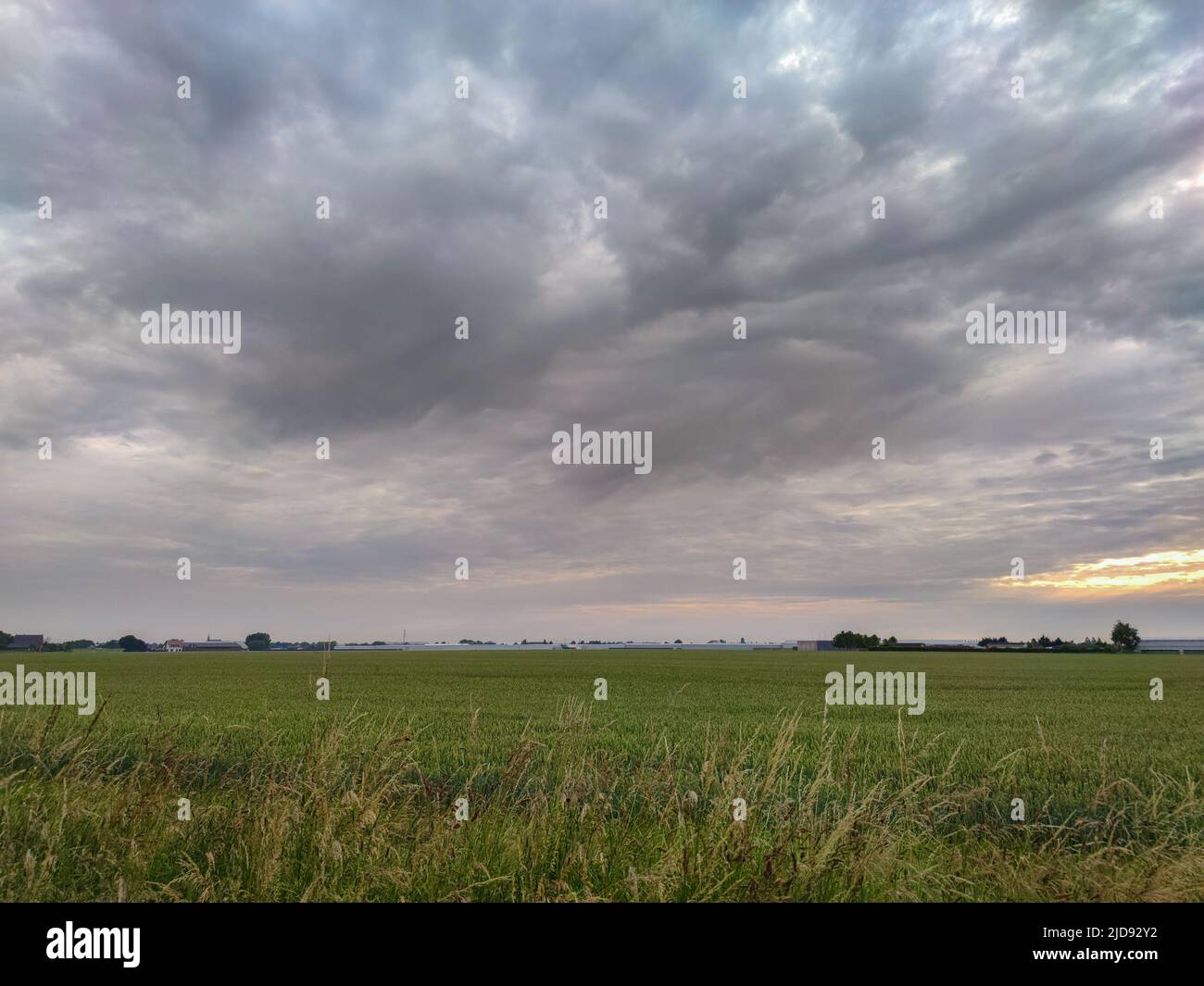 Wolken mit Niederschlagsfallstreifen, die verdunsten und kaum den Boden erreichen Stockfoto