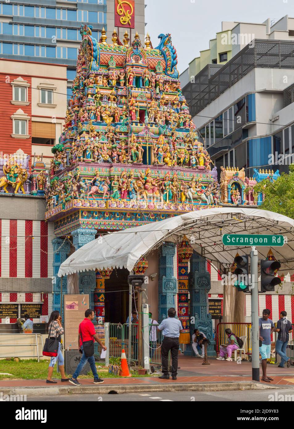 Sri Veeramakaliamman Temple, Serangoon Road, Little India, Republik Singapur. Dieser Hindu-Tempel ist einer der ältesten in Singapur. Es ist dedicat Stockfoto