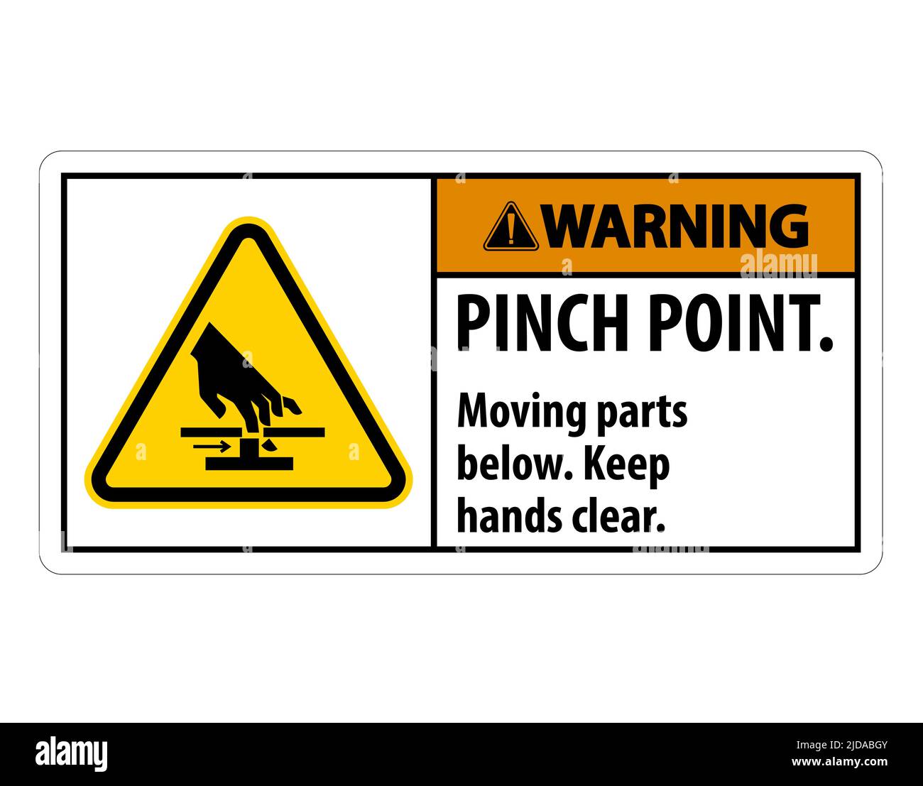 Warnung Quetschpunkt, bewegliche Teile unten, Hände frei halten Symbolschild isolieren auf weißem Hintergrund, Vektorgrafik EPS.10 Stock Vektor