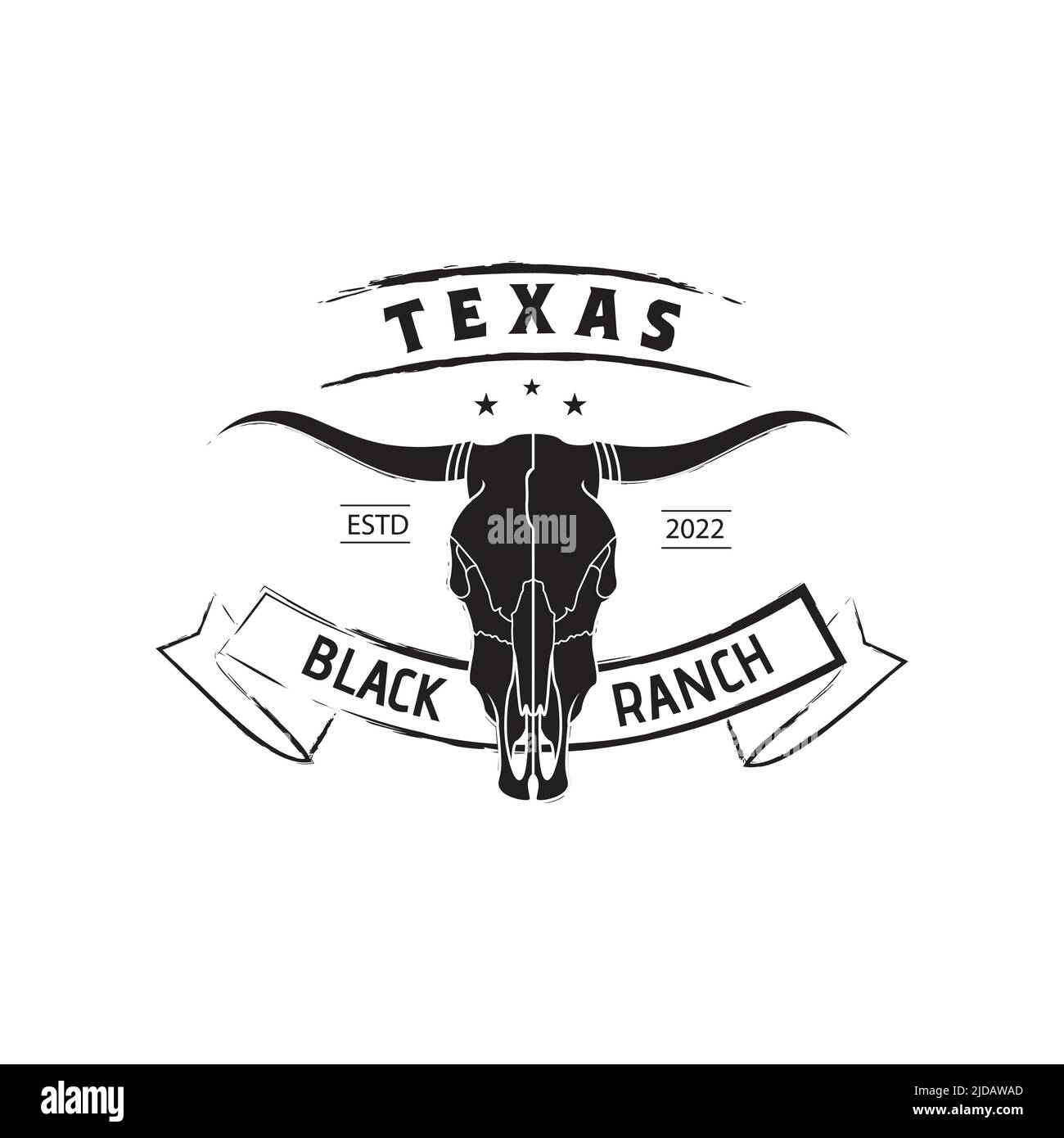Vintage Texas Longhorn Bullschädel, Vorderansicht. vektor-Illustration. Stock Vektor