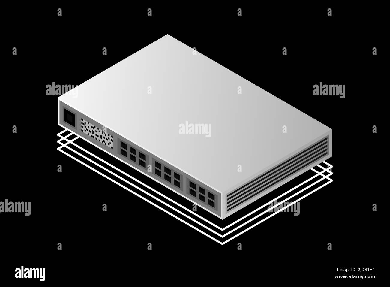 Isometrischer Switch mit Up-Link-Port-Vektor-Illustration Stock Vektor