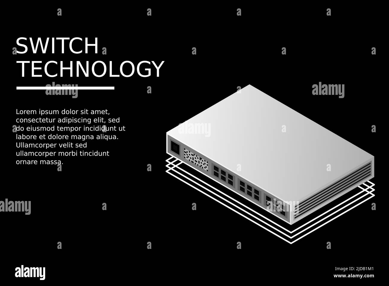 Isometrischer Switch mit Up-Link-Port-Vektor-Illustration Stock Vektor