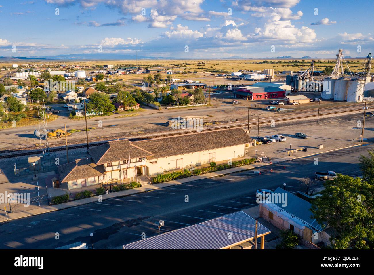 Bahnhof Willcox Arizona und Getreidesilos Stockfoto