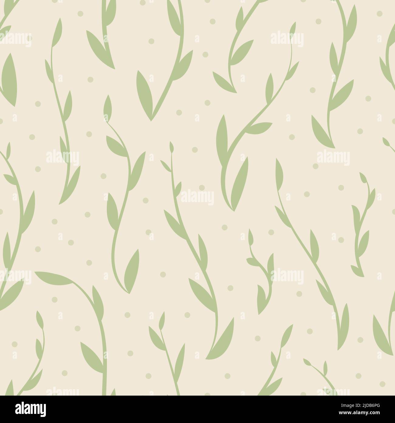 Skurrile, fließende Blatt nahtlose Vektor-Muster. Weicher grüner botanischer Druck auf natürlichem Hintergrund. Wiederholen Hintergrund Tapete Design. Stock Vektor