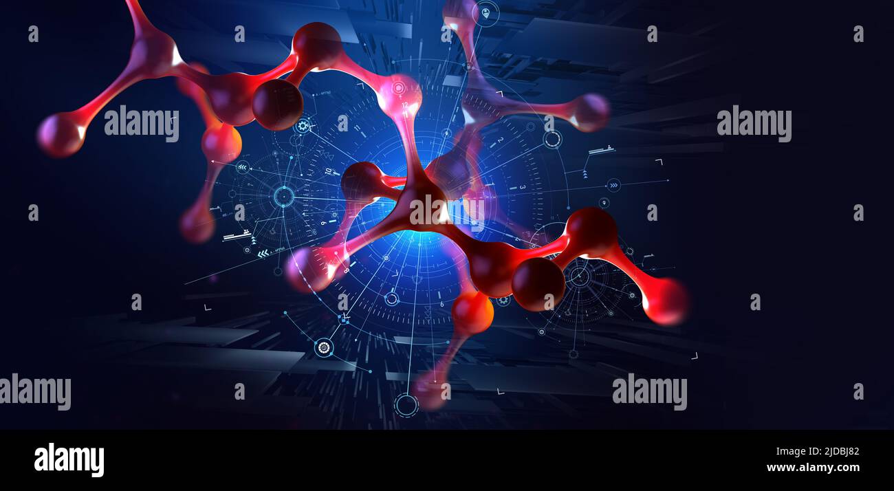 Genomstruktur. Medizinische Forschung und Internet-Technologien. Nanotechnologie in Aktion. Abbildung des Moleküls 3D. Labor der Zukunft Stockfoto
