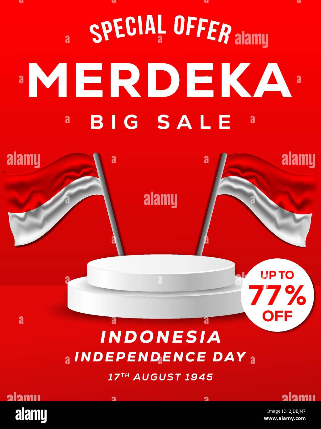 merdeka SALE Sonderangebot zur Feier der unabhängigkeit indonesiens mit einem Podium für Display-Produkte Stock Vektor