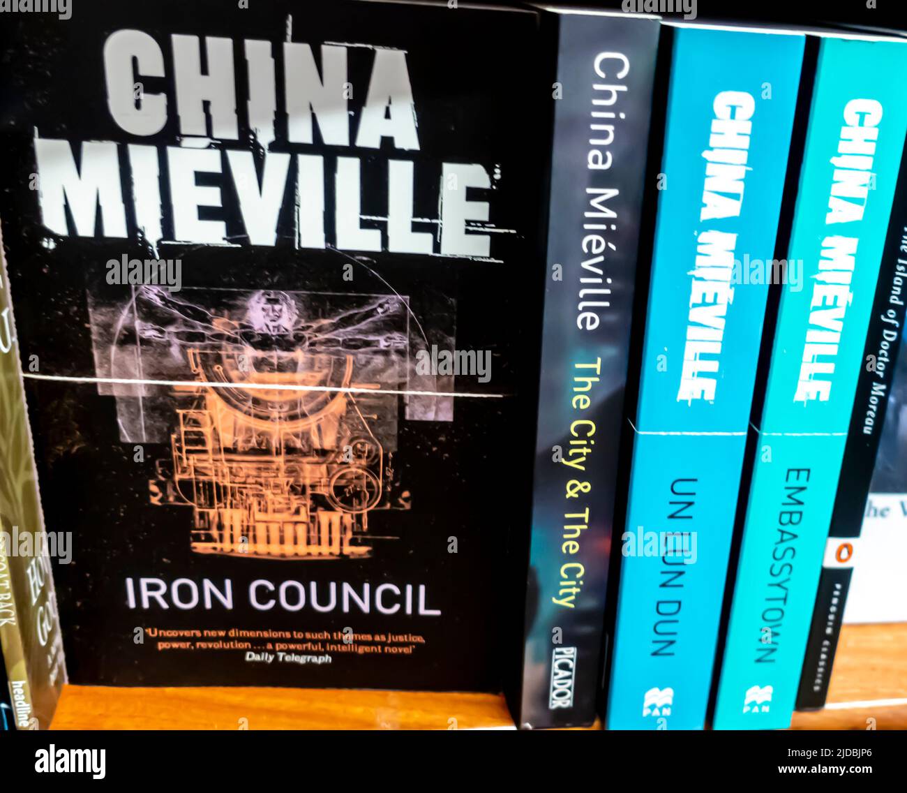 China Mieville - Eisenrat und andere Werke Romane im Regal Stockfoto