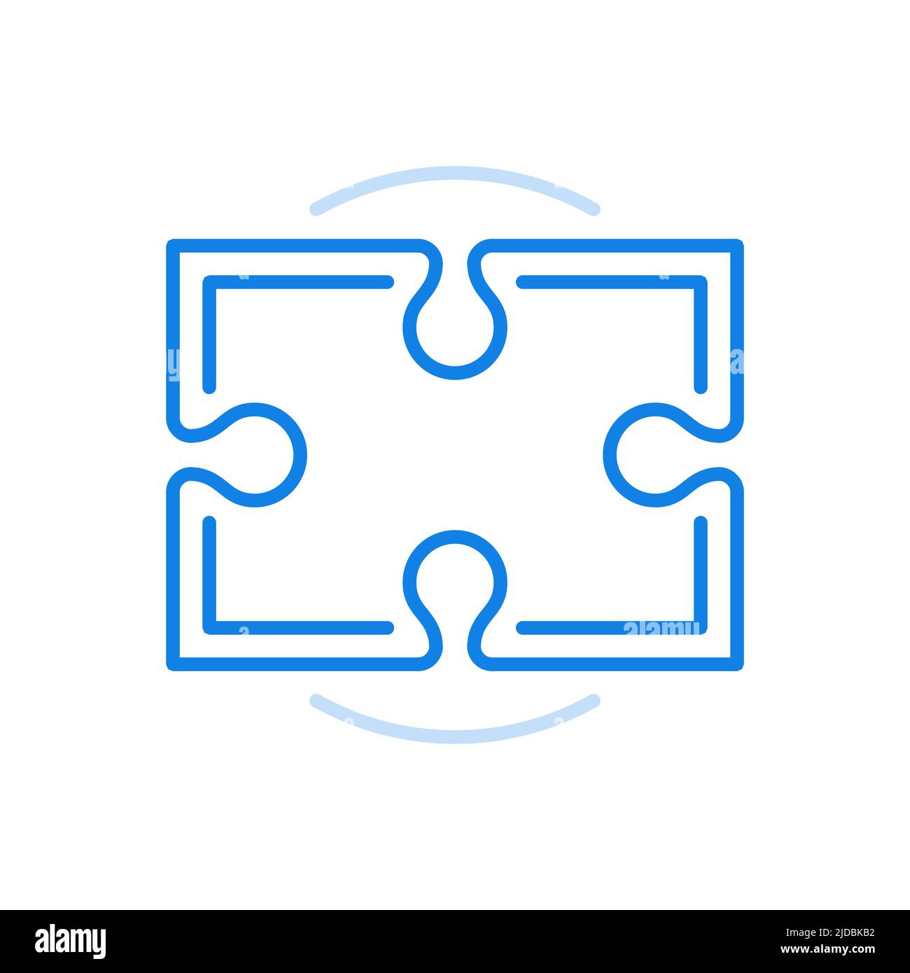Detail des Symbols der Puzzle-Vektorlinie. Puzzle-Element für kreative Montagelösungen. Rechteckiges Fragment mit vier Verbindungen. Edu für Gruppenzusammenarbeit Stock Vektor