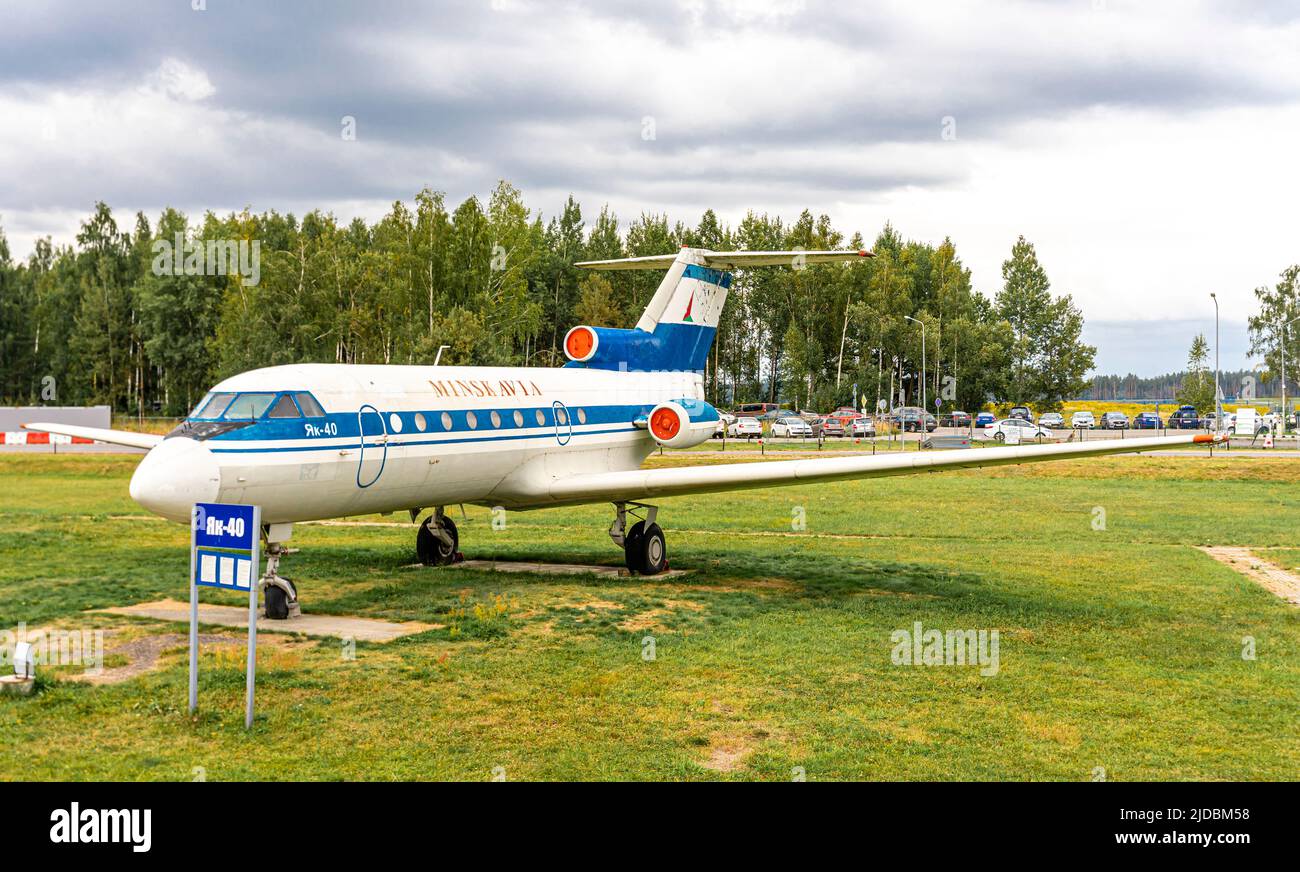 Jak-40-Flugzeug, das von der belarussischen Fluggesellschaft Minskavia betrieben wird Stockfoto