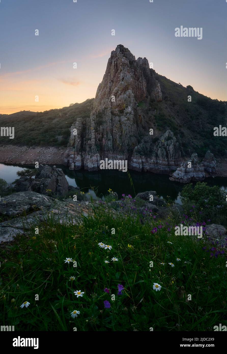 Sonnenuntergang am Salto del Gitano im Monfragüe Nationalpark Stockfoto