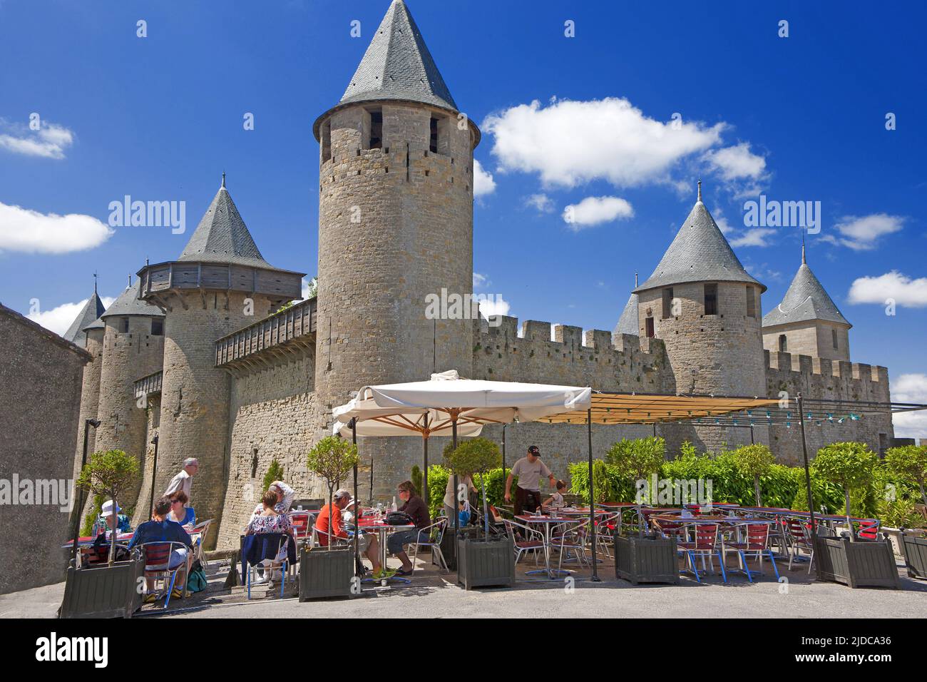 Frankreich, Aude Carcassonne, mittelalterliche Stadt, die Türme der Burg comtal Stockfoto