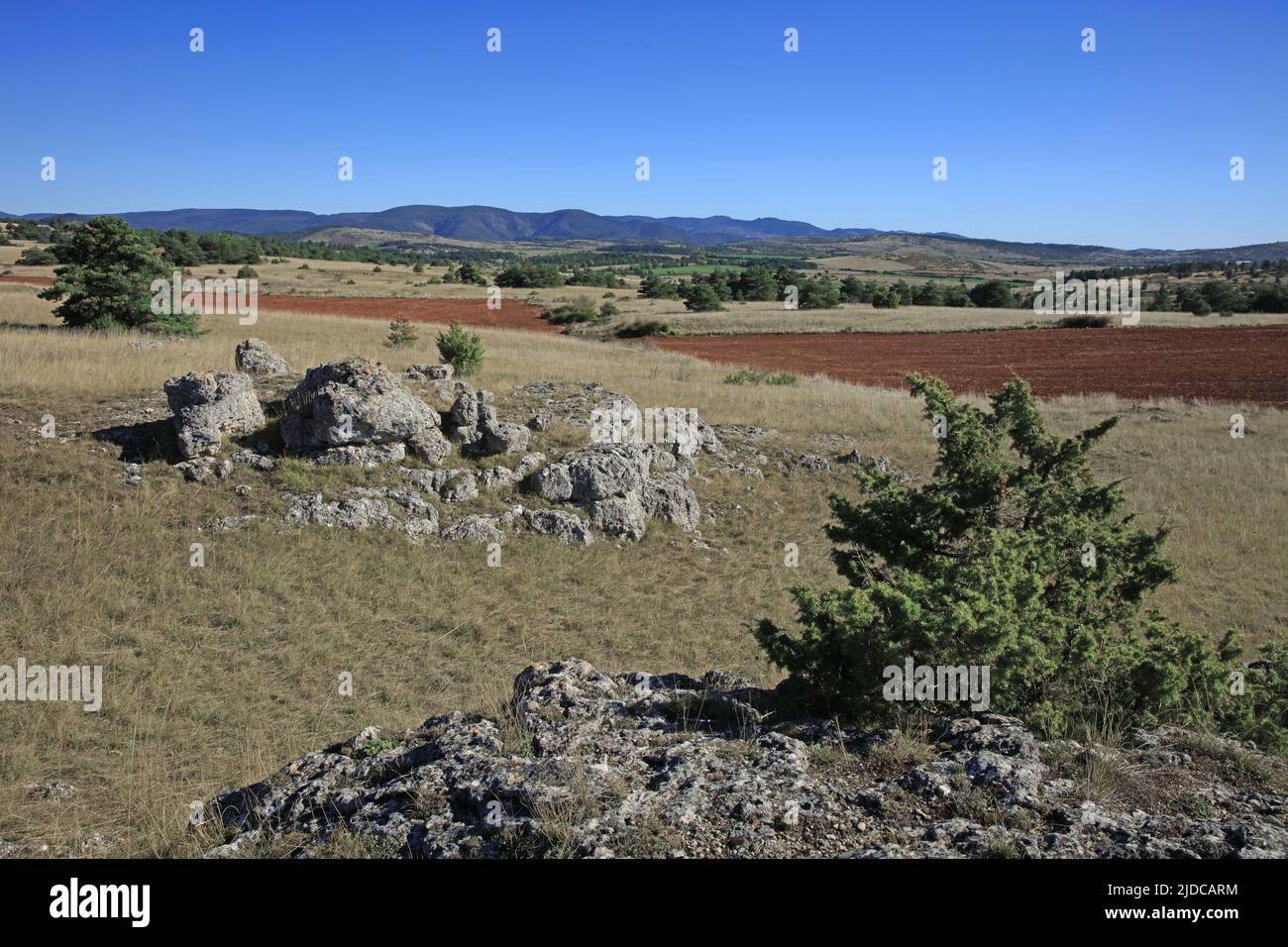 Frankreich, Lozère Meyrueis, die schwarze causse, Landschaft mit dem Aigoual-Massiv Stockfoto