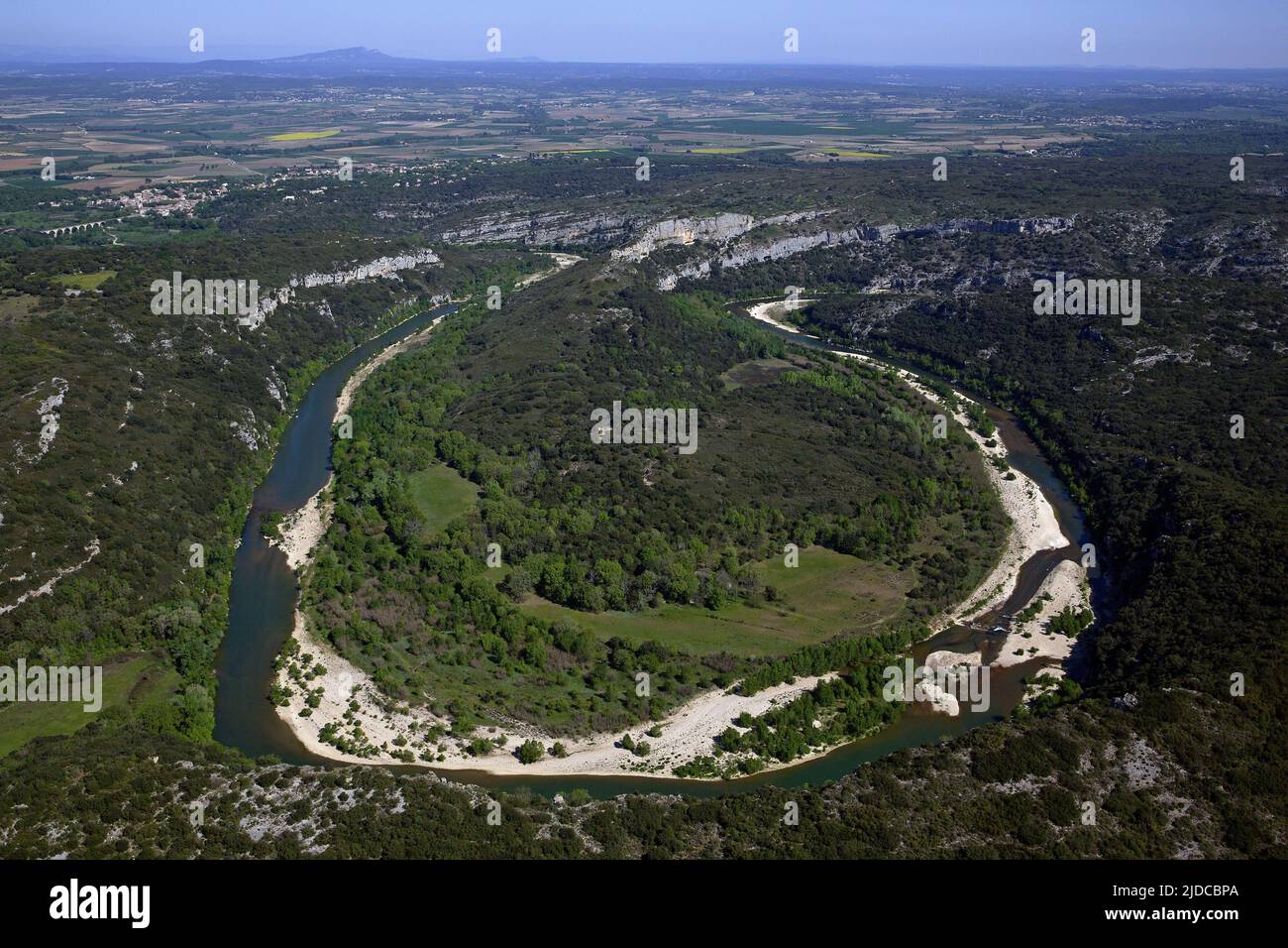 Frankreich, Gard, Gorges du Gardon, der Mäander von Castellos mit der Bezeichnung Grand Site de France (Luftaufnahme) Stockfoto