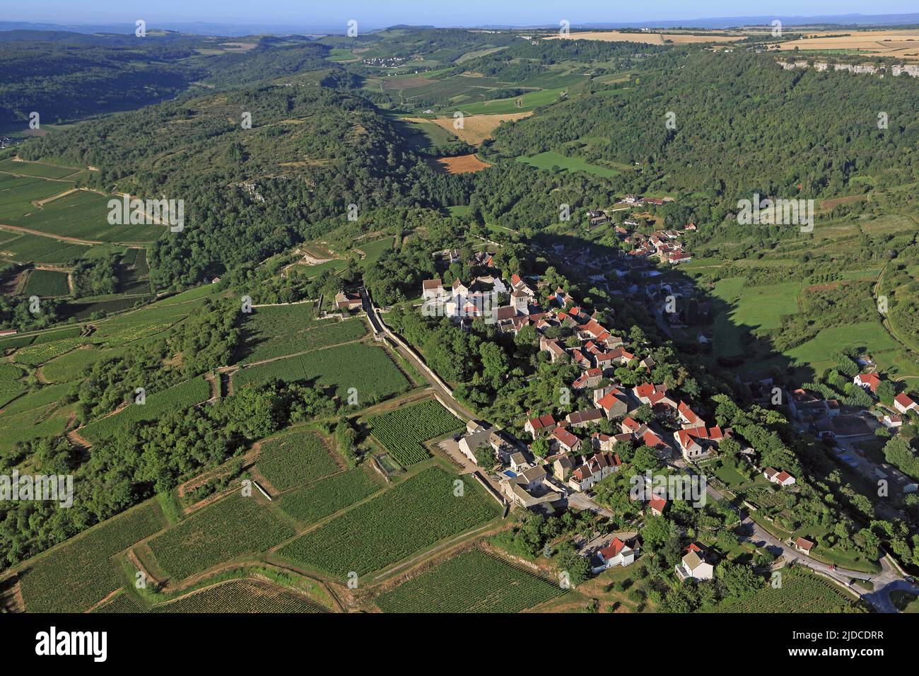 Frankreich, Côte-d'Or, Dorf Saint-Romain Weinberge der Appellation Côte de Beaune Saint-Romain (Luftaufnahme) Stockfoto