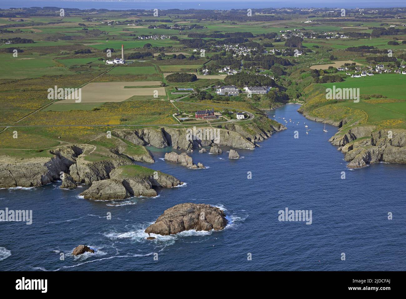 Frankreich, Morbihan Belle-Île-en-Mer, die wilde Küste, der Leuchtturm von Goulphar (Luftaufnahme) Stockfoto