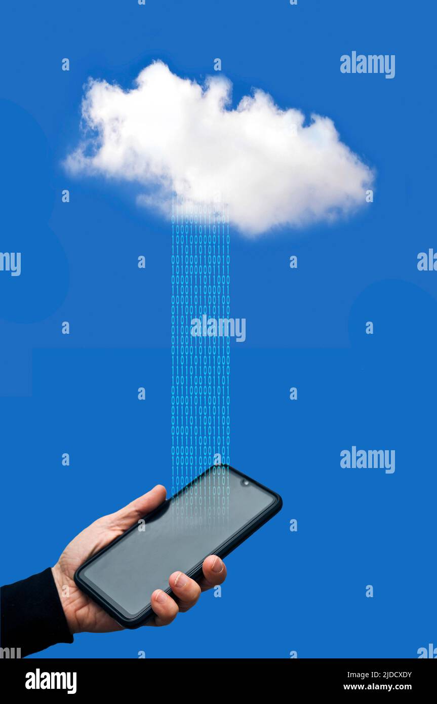 Senden von Daten in der Cloud, Cloud-Computing-Konzept Stockfoto