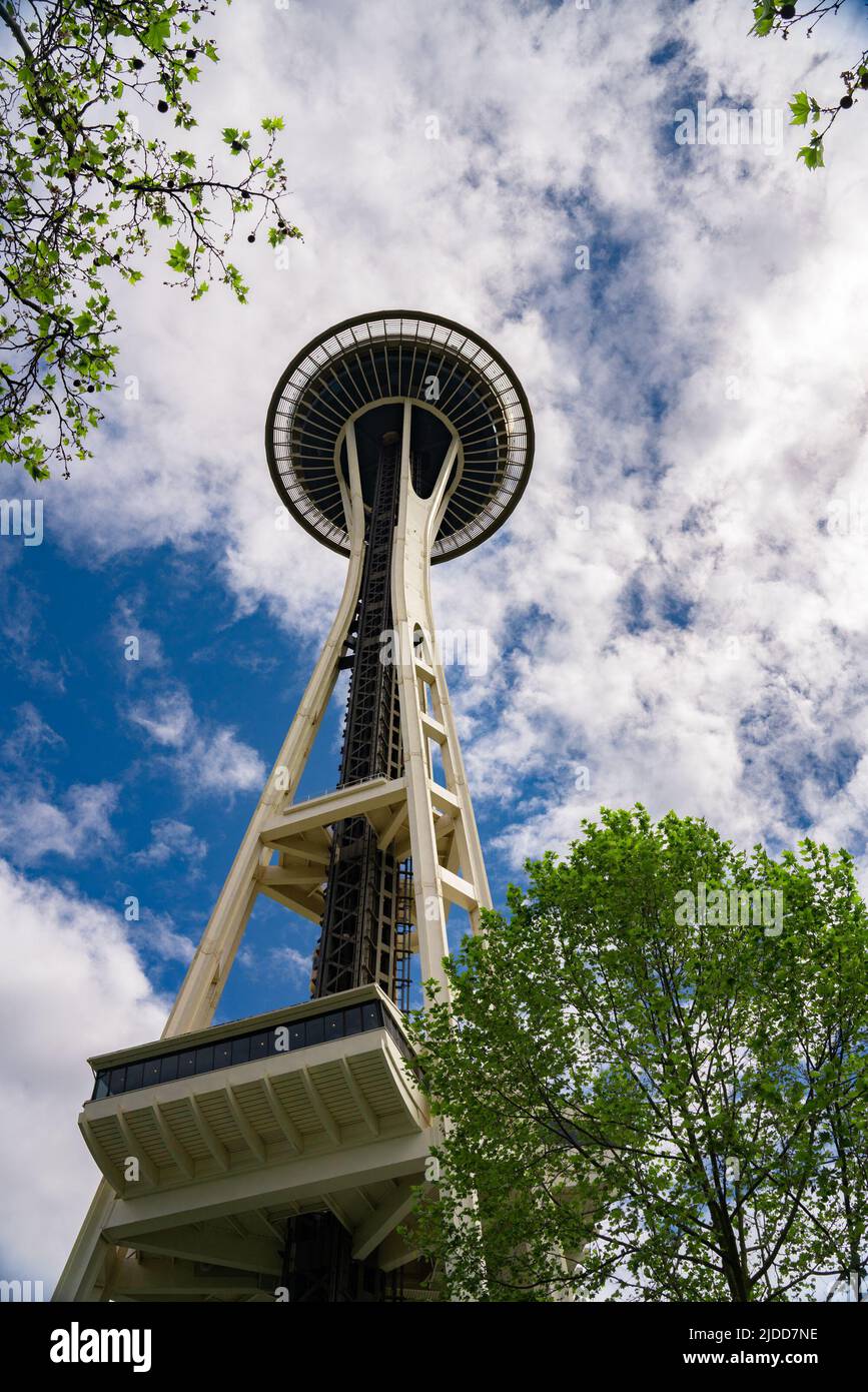 Seattle, Washington, Ansicht der Wahrzeichen Space Needle Stockfoto