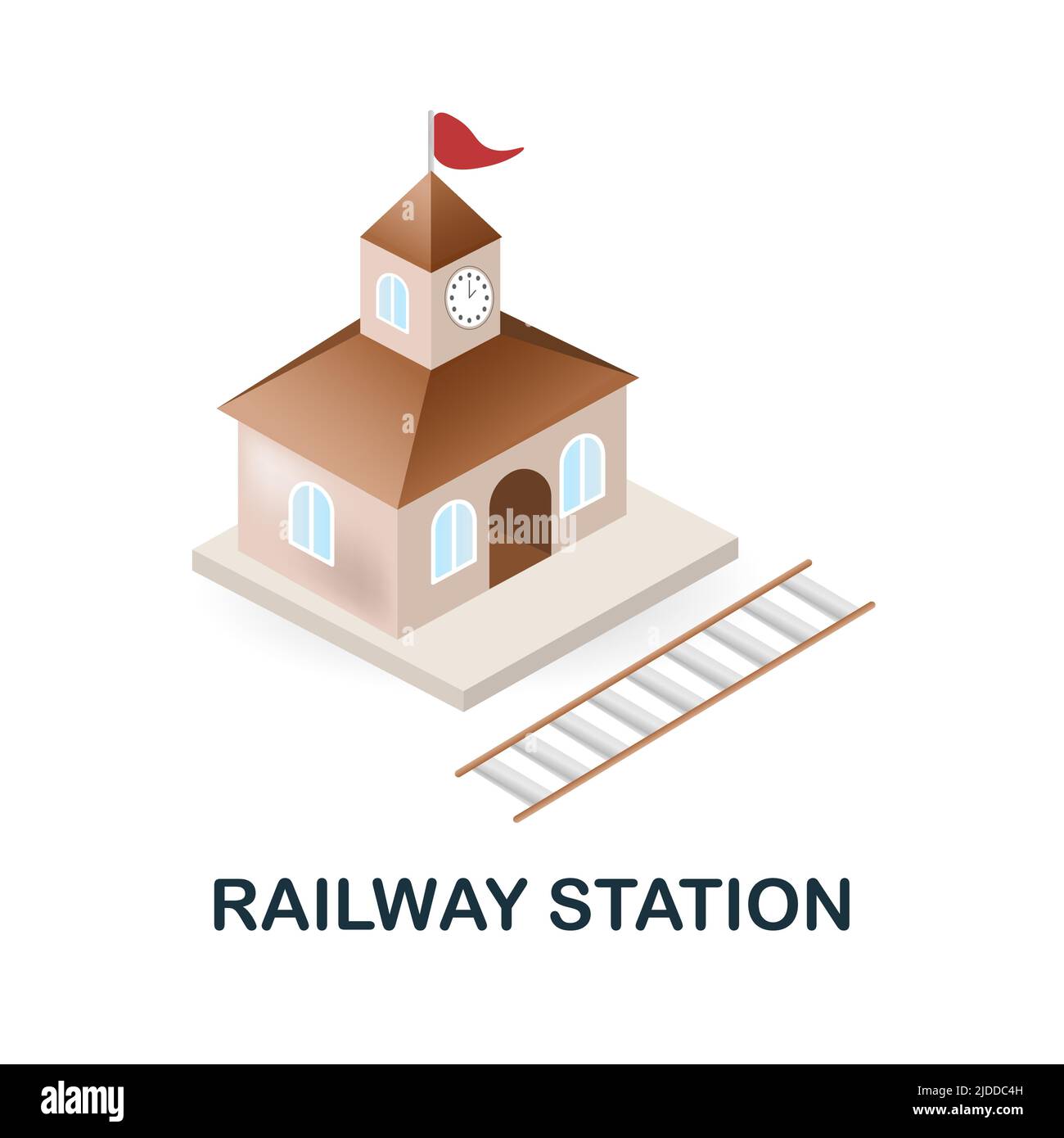 Bahnhof 3D Icon Monochrom einfaches Bahnhof Icon für Vorlagen, Webdesign und Infografiken Stock Vektor