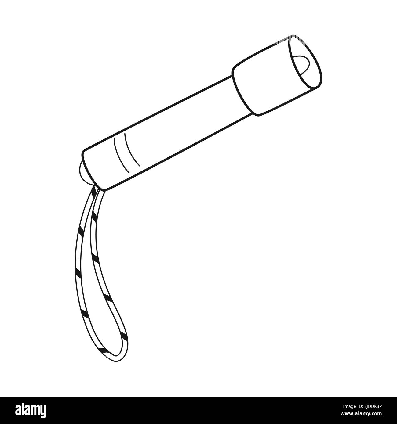 Doodle Handtaschenlampe mit Kordelzug. Beleuchtungsgerät für den Haushalt. Ausrüstung für Tourismus, Camping, Reisen, Wandern. Umriss schwarz weiß Stock Vektor