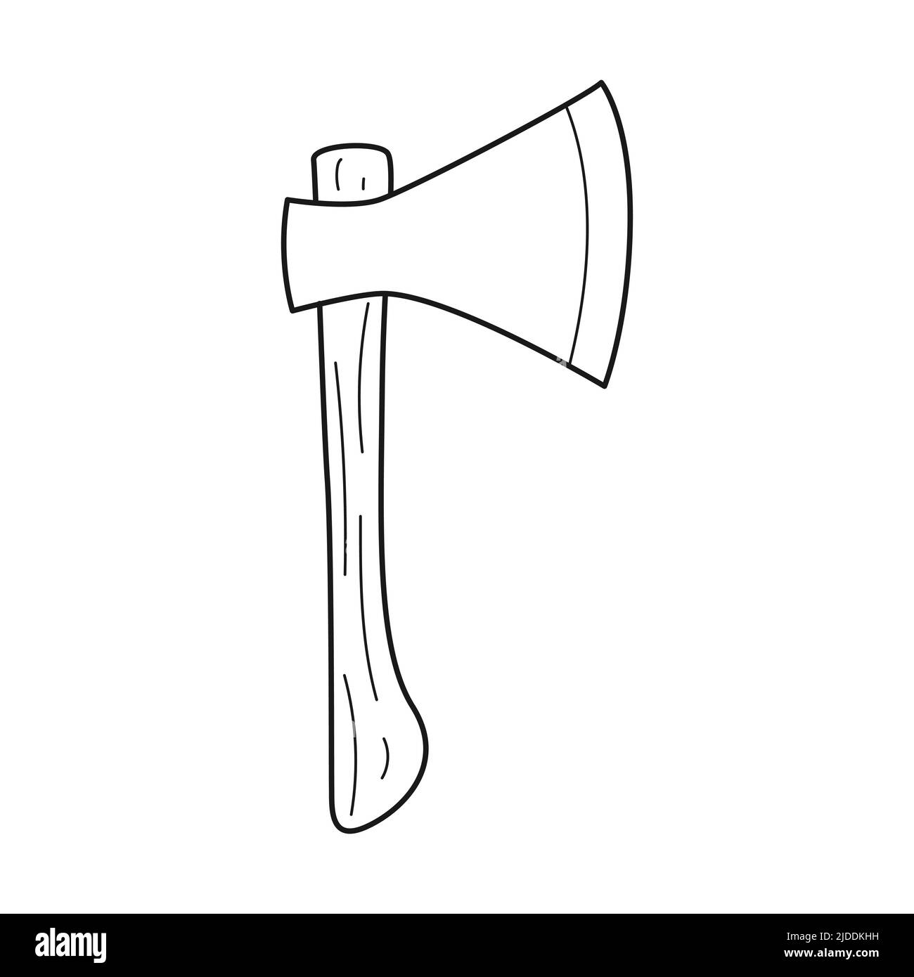 Doodle-Axt. Zimmermannswerkzeuge, Campingausrüstung, Holzfällerei. Umreißen Sie handgezeichnete Schwarz-Weiß-Vektorgrafiken isoliert auf weißem Hintergrund. Stock Vektor