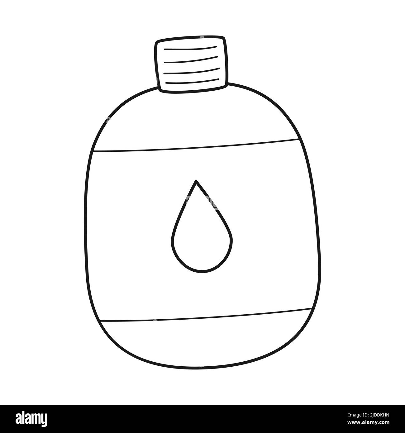 Doodle Tourist Wasserflasche. Camping-Wasserbehälter. Ausrüstung für Tourismus, Reisen, Wandern, Sport. Skizzieren Sie die schwarz-weiße Vektorgrafik isoliert auf Stock Vektor