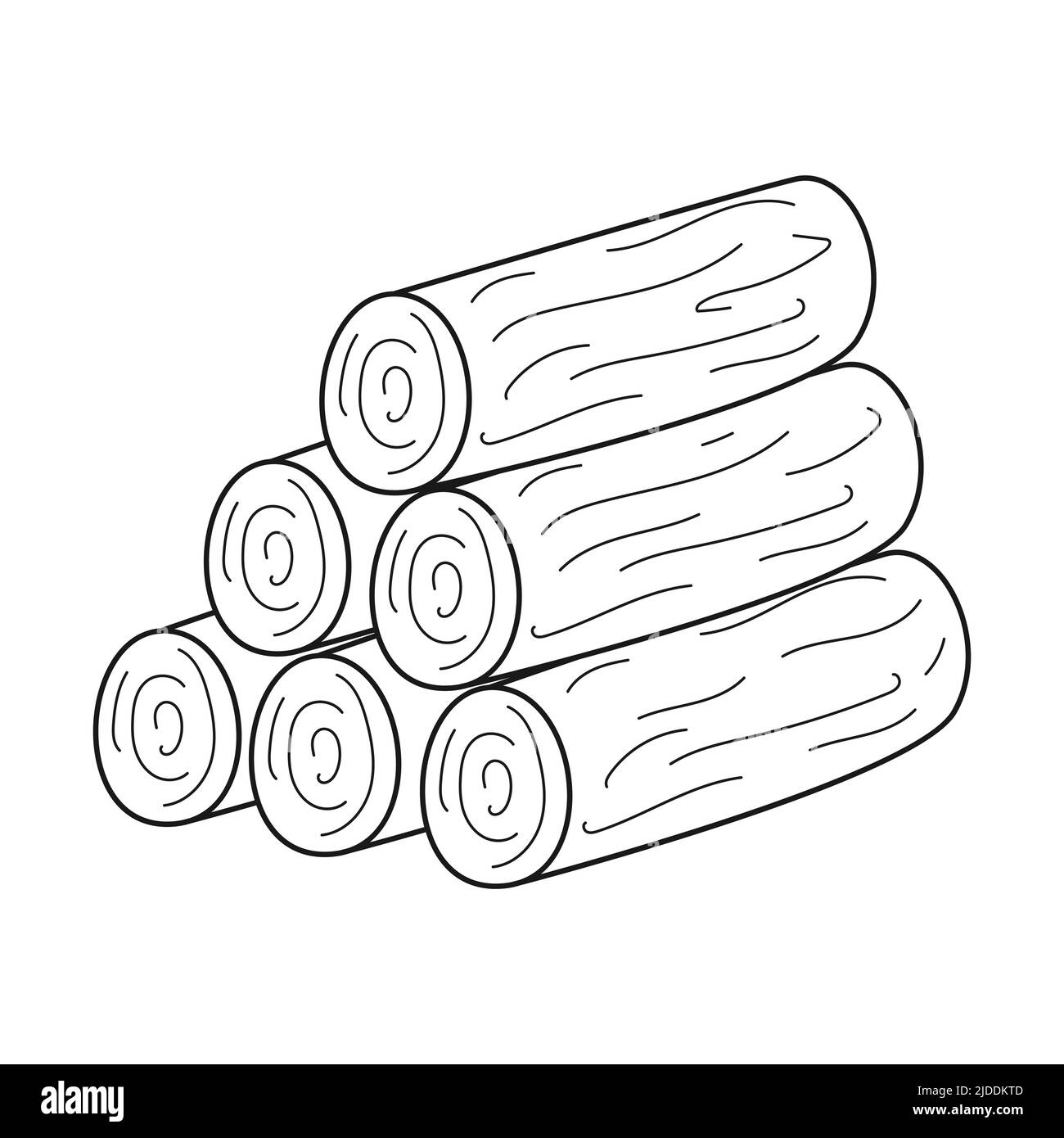 Doodle Einen Stapel Brennholz, einen Holzstapel für die Herstellung eines Feuers auf einer Wanderung, Camping, Picknick oder Roadtrip. Fällte Baumstämme. Skizzieren Sie den schwarz-weißen Vektor i Stock Vektor