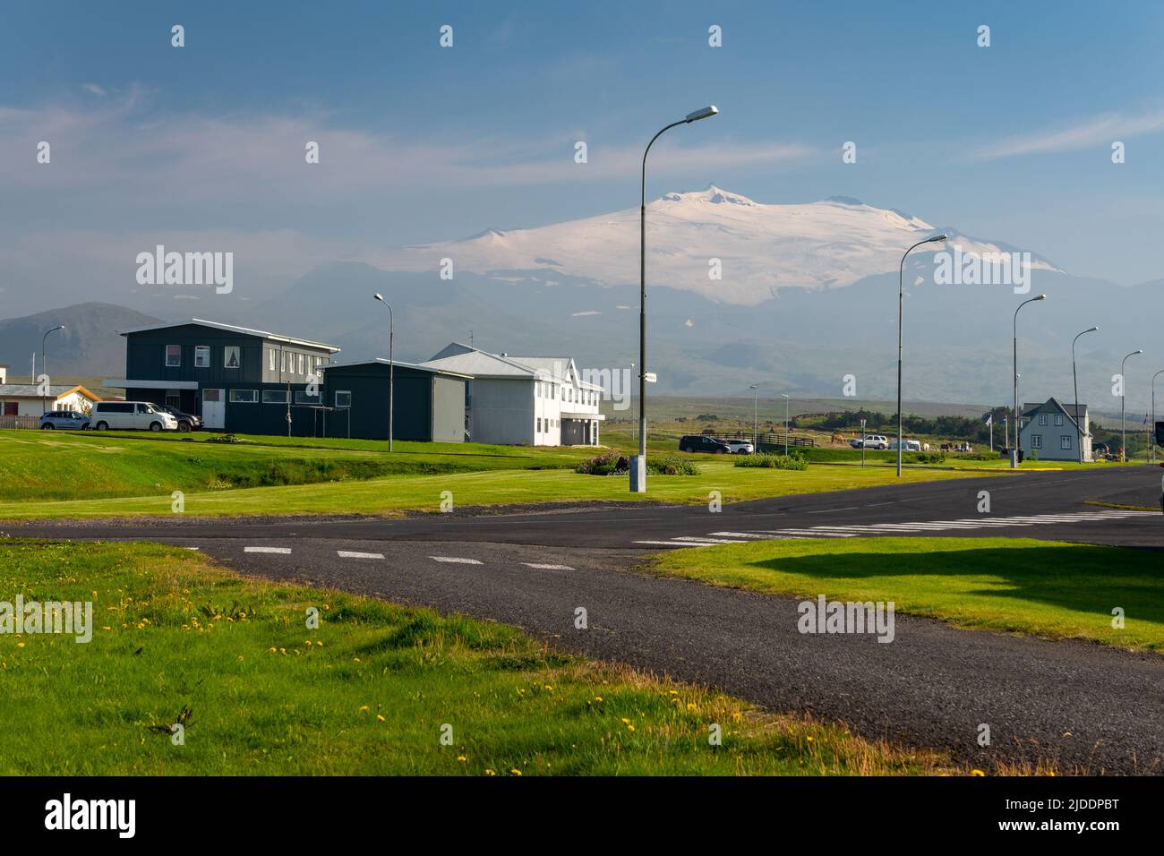 Snaefellsjokull Gletscherblick von Hellissandur im Sommer, Snaefellsness Halbinsel, Island Stockfoto