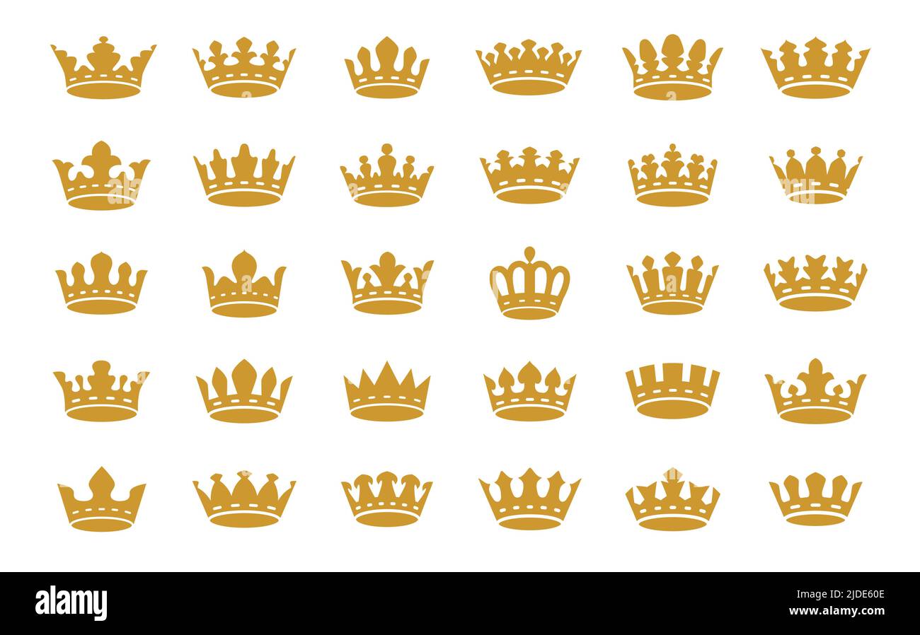 Kronensymbole setzen Vektor. König und Königin Symbol Sammlung. Designelemente für Logos, Embleme, Abzeichen Stock Vektor