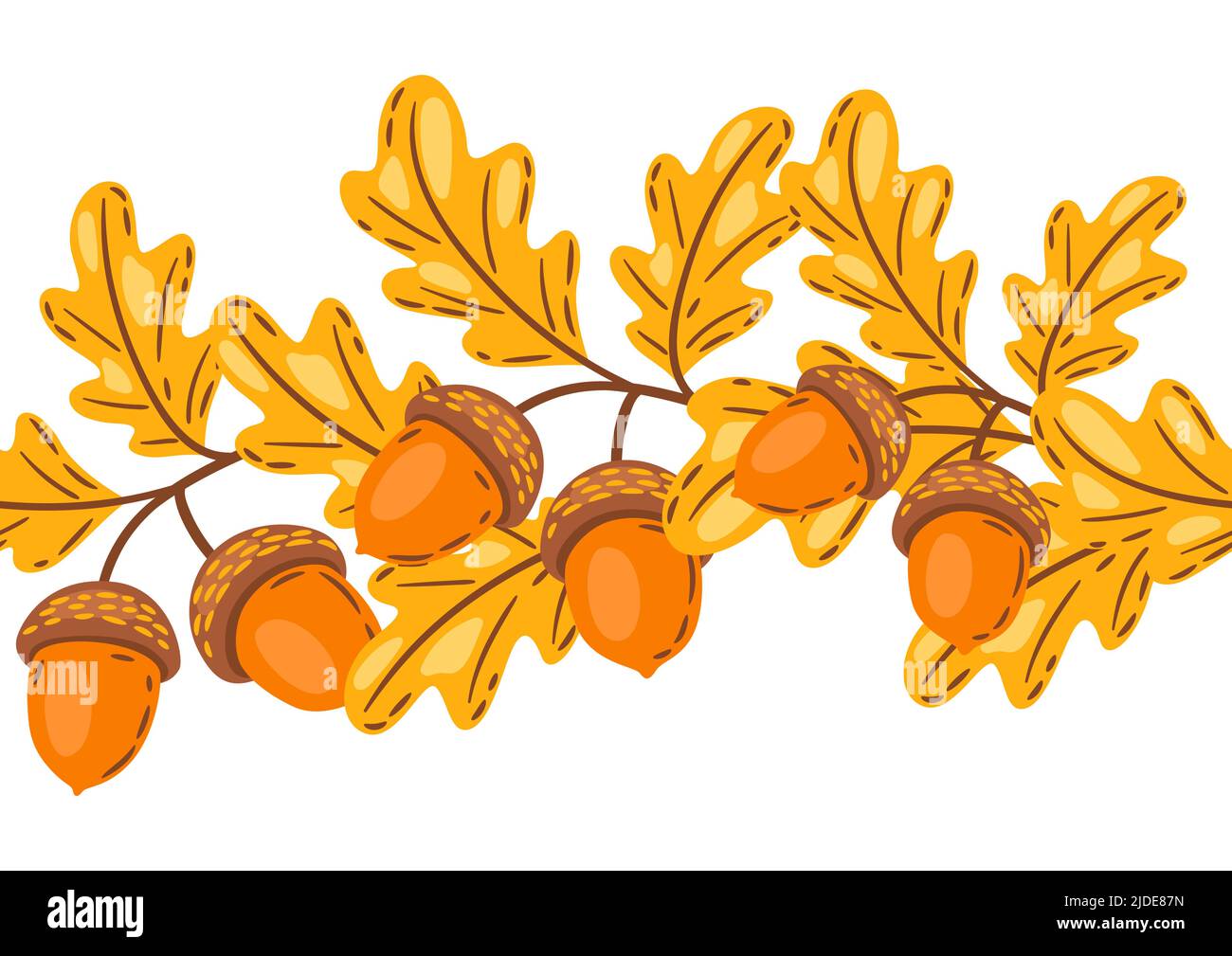Nahtloses Muster aus Eichenblättern mit Eicheln. Bild der saisonalen Herbstpflanze. Stock Vektor