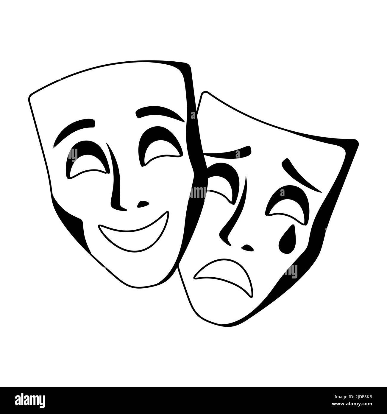 Illustration von Comedy- und Tragödienmasken. Traditionelles Theatersymbol. Bild für Theateraufführungen. Stock Vektor