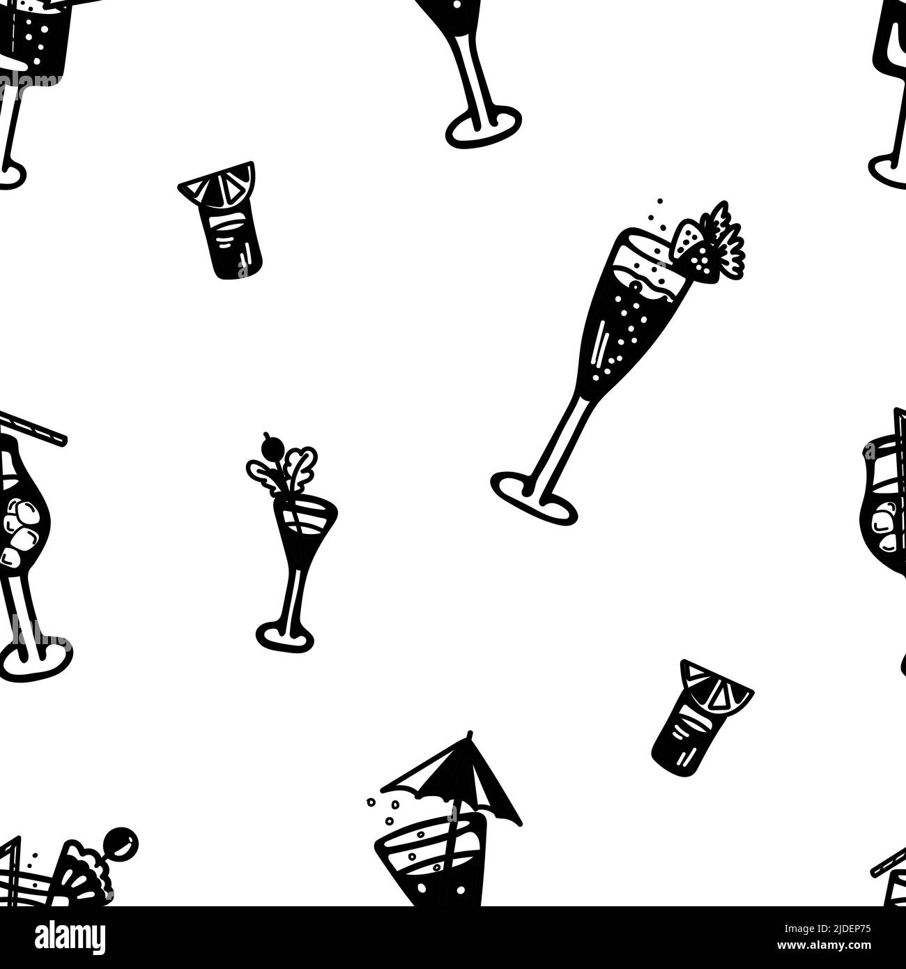 Muster mit Cocktails. Getränke mit Eis, Früchten, Beeren, Alkohol auf weißem Hintergrund. Stock Vektor