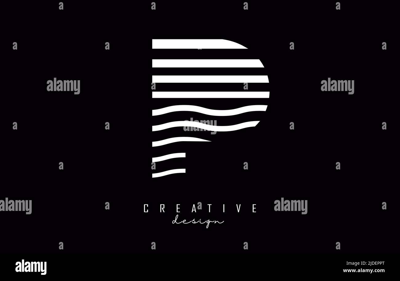 P-Logo mit weißen Linien und Zick-Zack-Linien. Vektorgrafik mit welligen Linien. Stock Vektor