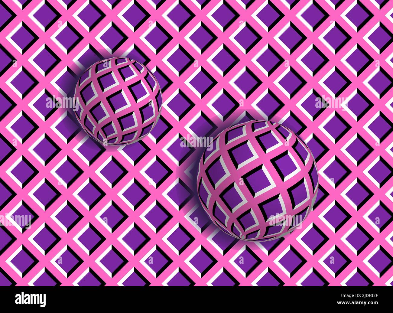 Abstract 3D Bewegung optische Illusion mit beweglichen Kugeln in lila Farben Stock Vektor