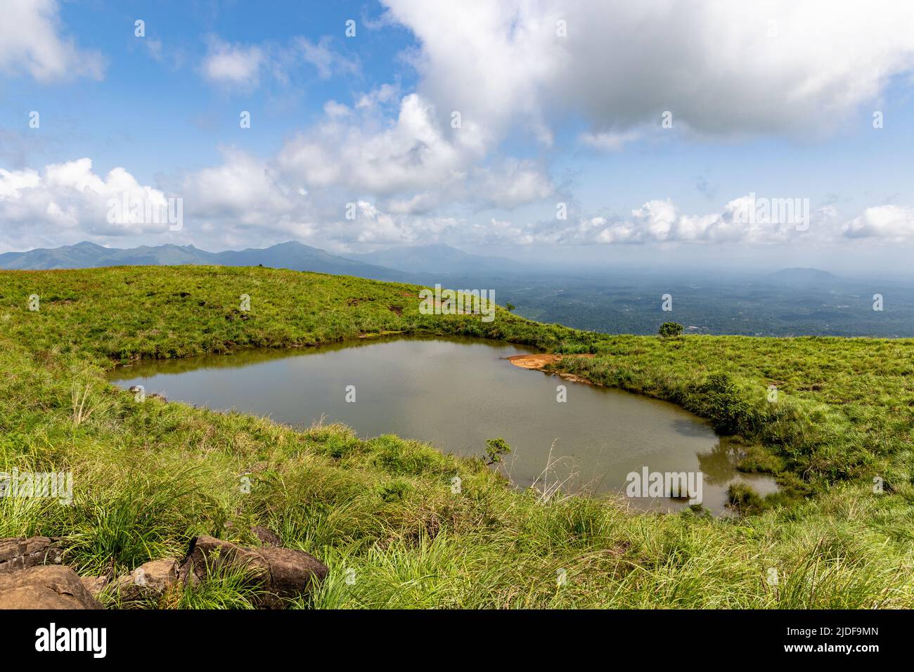 Der herzförmige See auf dem Chembra Peak in Wayanad, Kerala Stockfoto